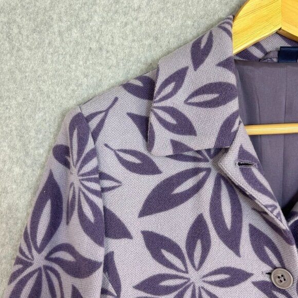 Women's Boden Wool Purple Floral Coat Size 12 UK (8-10 US) Long Peacoat Jacket - Picture 6 of 16